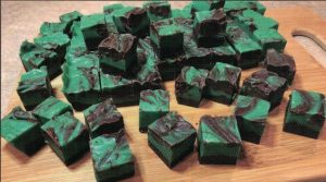 small squares of infused mint chocolate fudge