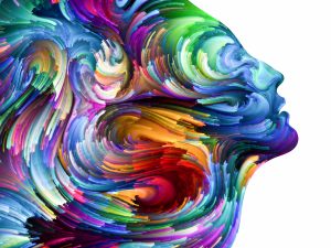 psychedelics are breaking through the barrier: colorful painting of woman's head silhouette